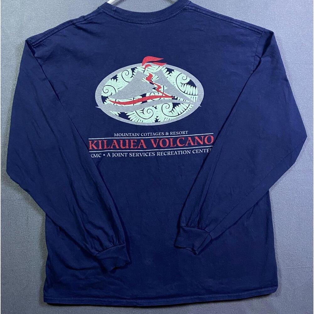 Kilauea Volcano Mountain Cottages Sz XL Navy Blue Graphic Long Sleeve T Shirt